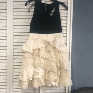 Black and off white ruffled lace dress